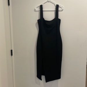 Who I Am UK size 12 black body-con high slit midi dress.